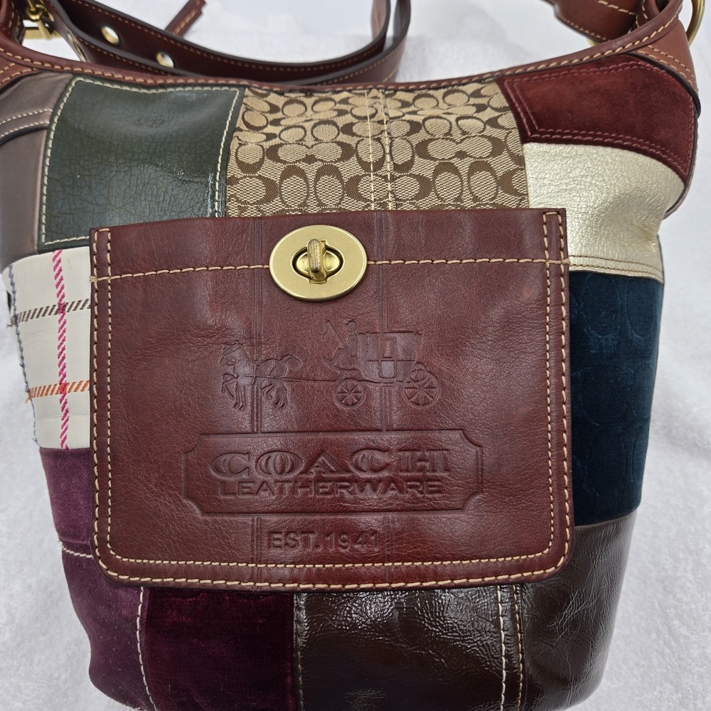 Vtg Coach Bleecker Legacy Holiday Patchwork Duffle Crossbody Shoulder Bag Purse - Picture 4 of 16